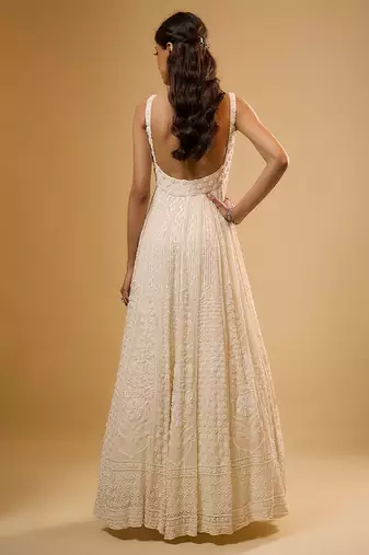 Ivory floral embroidered georgette anarkali