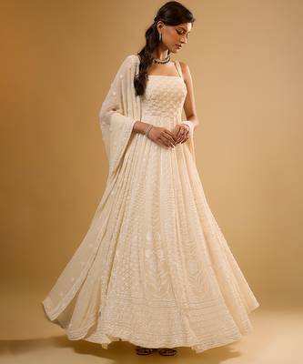 Ivory floral embroidered georgette anarkali 3