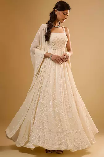 Ivory floral embroidered georgette anarkali