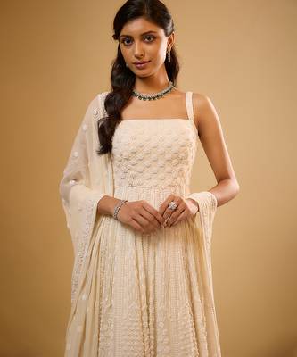 Ivory floral embroidered georgette anarkali 4