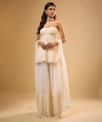 Ivory floral embroidered georgette sharara 1