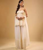 Ivory floral embroidered georgette sharara