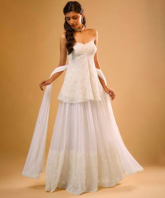 Ivory floral embroidered georgette sharara 2