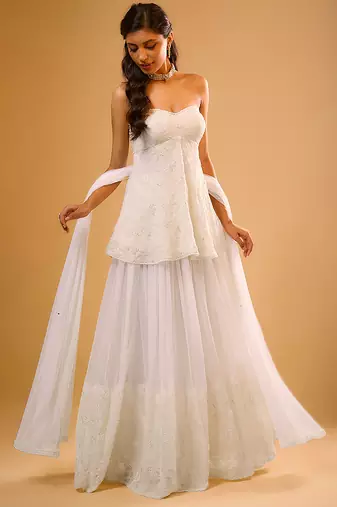 Ivory floral embroidered georgette sharara