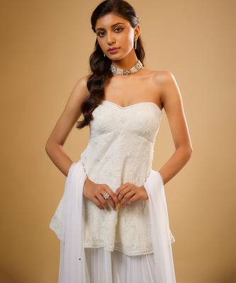Ivory floral embroidered georgette sharara 3