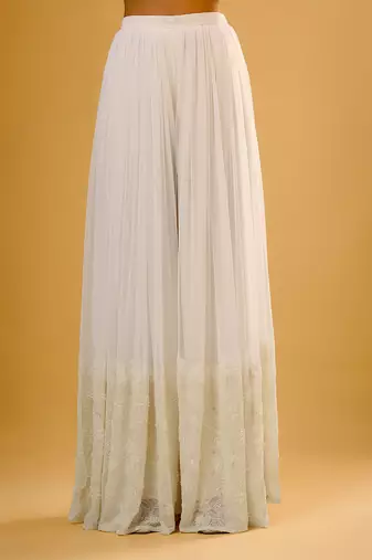Ivory floral embroidered georgette sharara