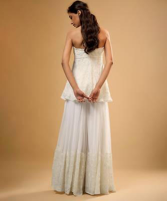 Ivory floral embroidered georgette sharara 5