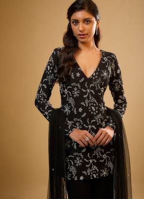Black floral embroidered georgette sharara 2