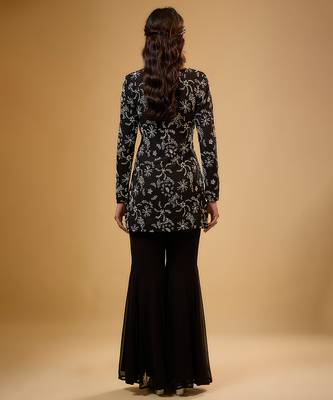 Black floral embroidered georgette sharara 4