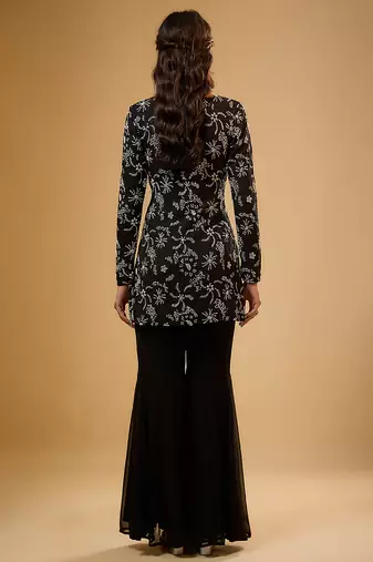 Black floral embroidered georgette sharara