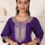 Dark purple chanderi suit with embroidery and organza dupatta