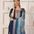 Teal blue chanderi suit with embroidery and organza dupatta