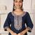 Teal blue chanderi suit with embroidery and organza dupatta