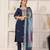 Teal blue chanderi suit with embroidery and organza dupatta