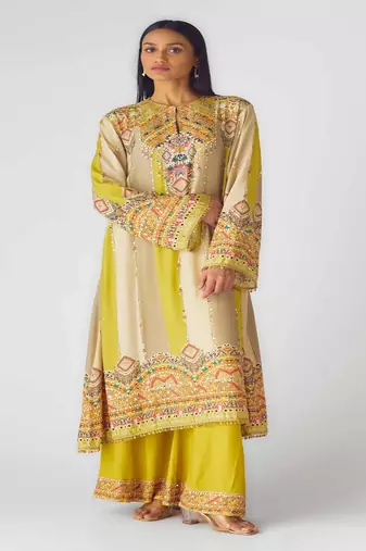 Multicolor sequin embroidered muslin kurta set