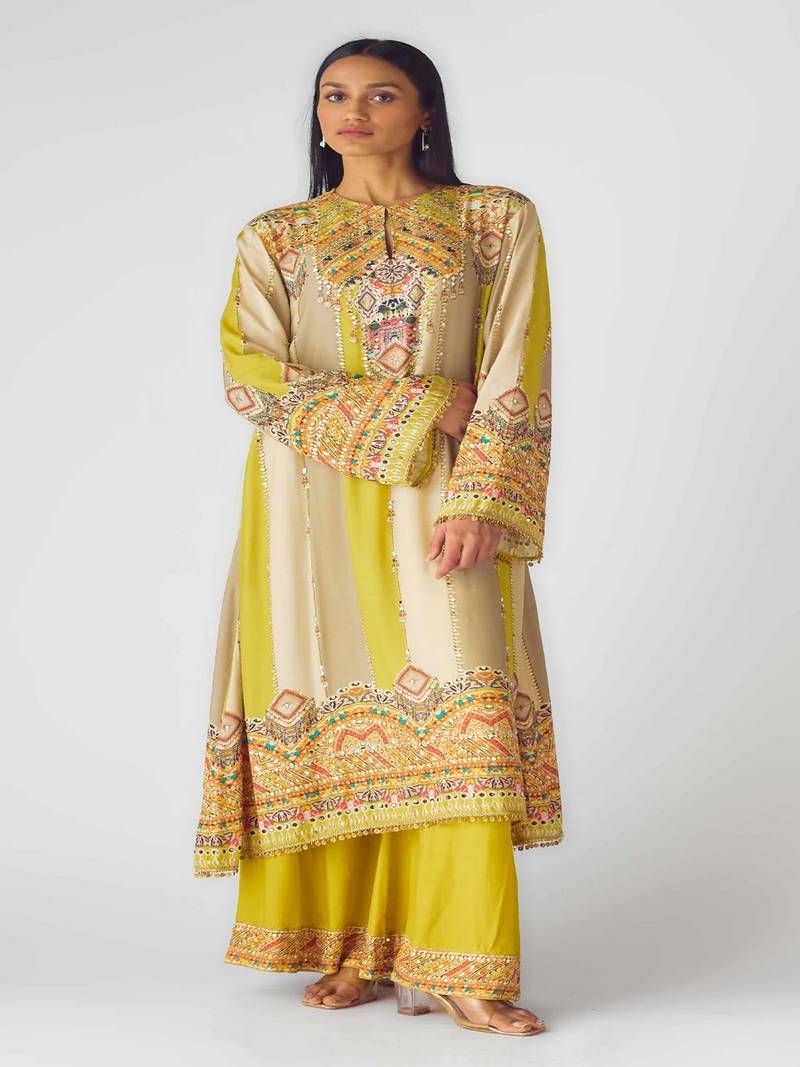 Multicolor sequin embroidered muslin kurta set