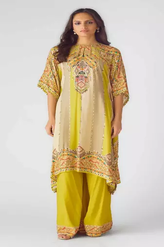 Multicolor sequin embroidered muslin kaftan