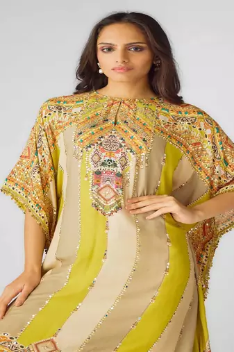 Multicolor sequin embroidered muslin kaftan