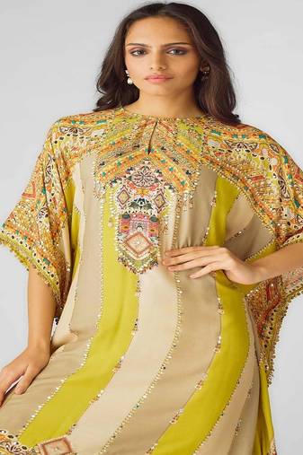Multicolor sequin embroidered muslin kaftan