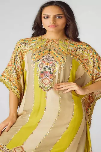Multicolor sequin embroidered muslin kaftan