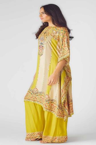 Multicolor sequin embroidered muslin kaftan