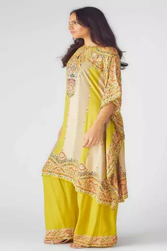 Multicolor sequin embroidered muslin kaftan