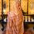 Beige pure handwoven baluchari silk saree with exquisite resham work in copper color