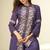Purple embroidery thared, schiffli work chinnon silk cord set pant suit-free size stitching (size upto 42")