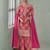 Pink embroidery, zari & printed work chinnon silk straight palazzo suit-free size stitching (size upto 42")