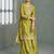 Green embroidery, zari & printed work chinnon silk straight palazzo suit-free size stitching (size upto 42")