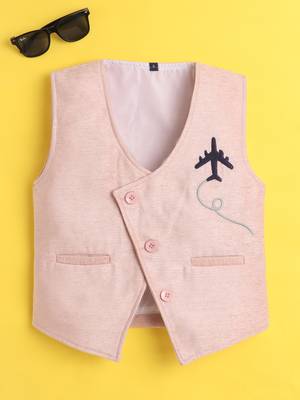 Baby pink velvet woven sleeveless embriodered waistcoat 1