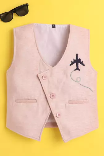 Baby pink velvet woven sleeveless embriodered waistcoat