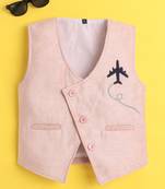 Baby pink velvet woven sleeveless embriodered waistcoat