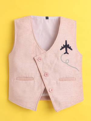 Baby pink velvet woven sleeveless embriodered waistcoat 2
