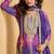 Purple & rani pink embroidery & sequins printed chinnon silk straight palazzo suit-free size stitching (size upto 42")