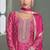 Pink embroidery, zari & printed work chinnon silk straight palazzo suit-free size stitching (size upto 42")