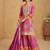Pink & orange pink embroidery & sequins printed chinnon silk straight palazzo suit-free size stitching (size upto 42")