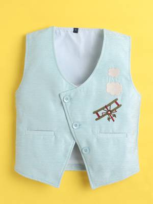 Sky blue velvet woven sleeveless embriodered waistcoat 2