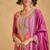 Pink & orange pink embroidery & sequins printed chinnon silk straight palazzo suit-free size stitching (size upto 42")