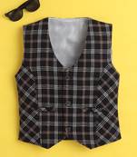 Black cotton woven sleeveless checks waistcoat