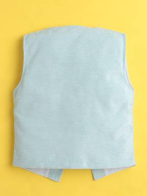 Sky blue velvet woven sleeveless embriodered waistcoat 3