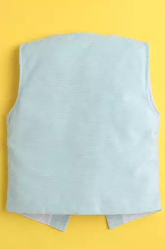 Sky blue velvet woven sleeveless embriodered waistcoat