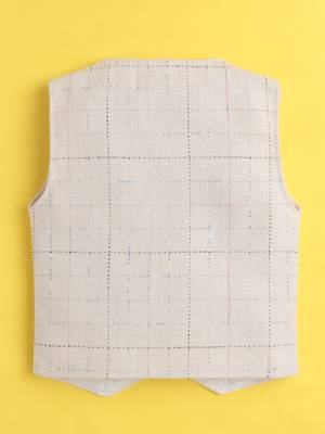 Beige cotton woven sleeveless checks waistcoat 3