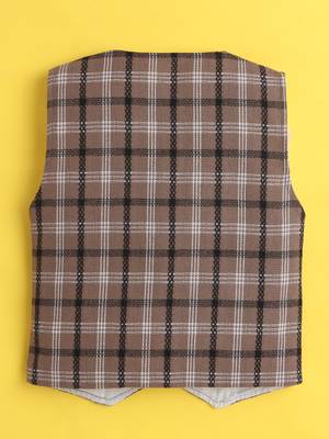 Brown cotton woven sleeveless checks waistcoat 3