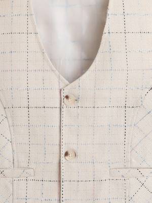 Beige cotton woven sleeveless checks waistcoat 4