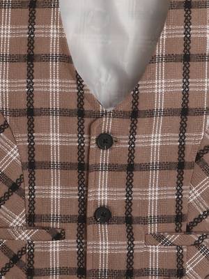 Brown cotton woven sleeveless checks waistcoat 4