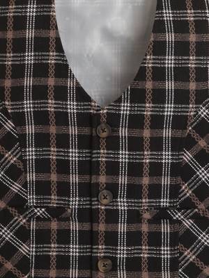 Black cotton woven sleeveless checks waistcoat 4