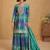 Rama & blue embroidery & sequins printed work chinnon silk straight palazzo suit-free size stitching (size upto 42")