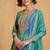 Rama & blue embroidery & sequins printed work chinnon silk straight palazzo suit-free size stitching (size upto 42")