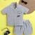 Blue organic cotton woven striped shirt and short set